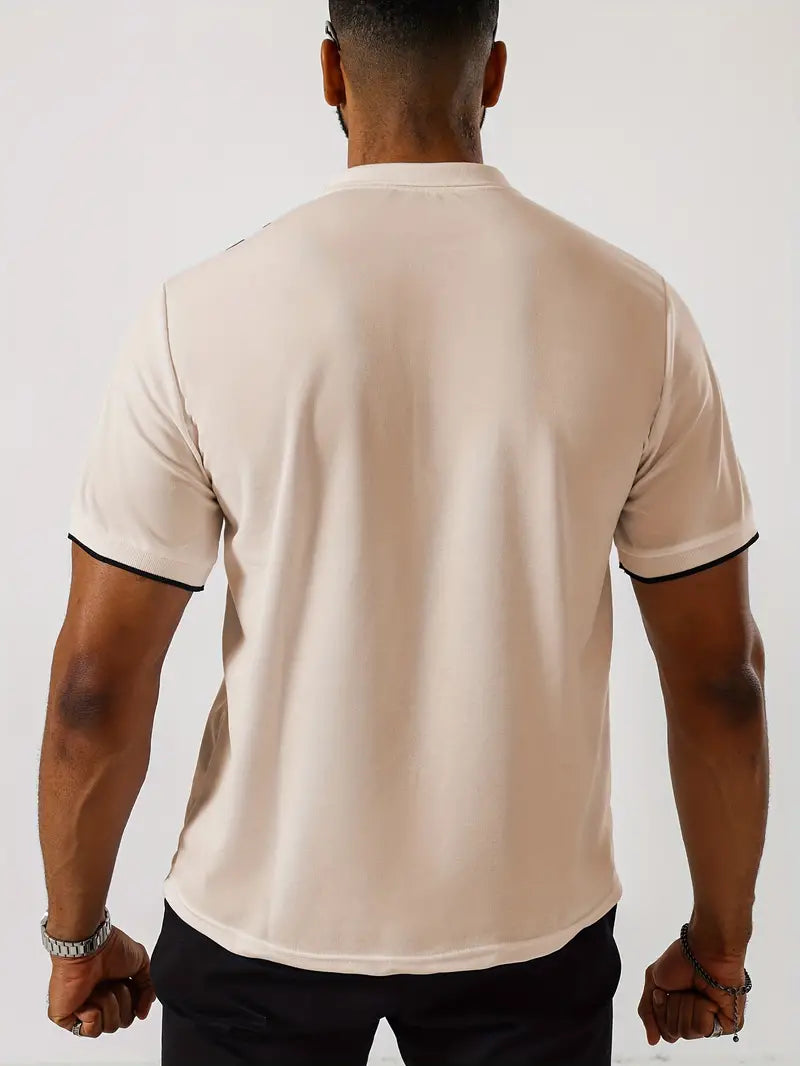 Polo da uomo elegante, slim fit, a maniche corte, a righe verticali, colletto classico