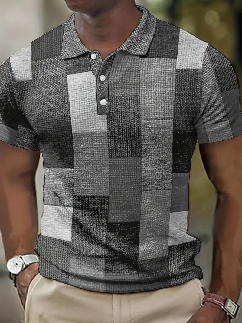 Polo elegante da uomo con un esclusivo motivo patchwork - manica corta e abbigliamento arioso per tutti i giorni
