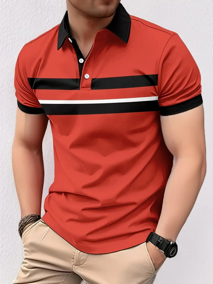 Polo pour homme à coupe régulière avec col et poignets contrastés et élégant design rayé sur la poitrine