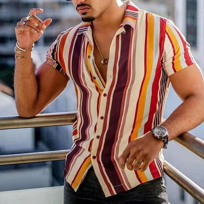 Camicia Uomo a Maniche Corte Bottoni Doppio Filo a Righe Tessuto Leggero e Traspirante - Comfort e Stile Classico