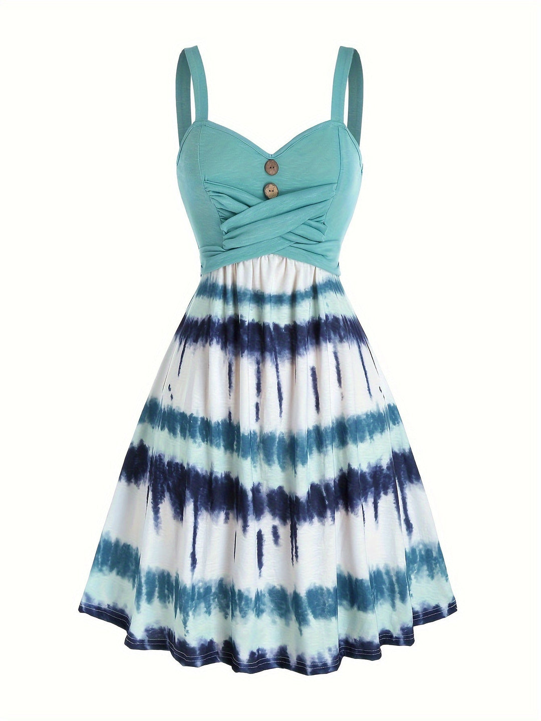Elegante e comoda vestaglia da donna con motivo tie-dye alla moda, elegante scollatura a V e finti bottoni di gusto.