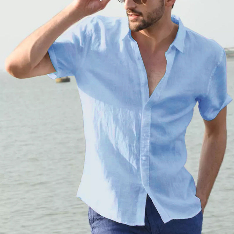 Camisa casual per uomo con design relajado, manico corto e cappuccio con bottone per un look moderno e moderno