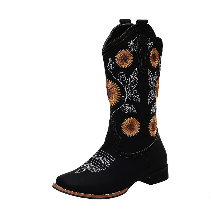 Ximena - Eleganti stivali da equitazione ricamati con tacco basso e confortevole