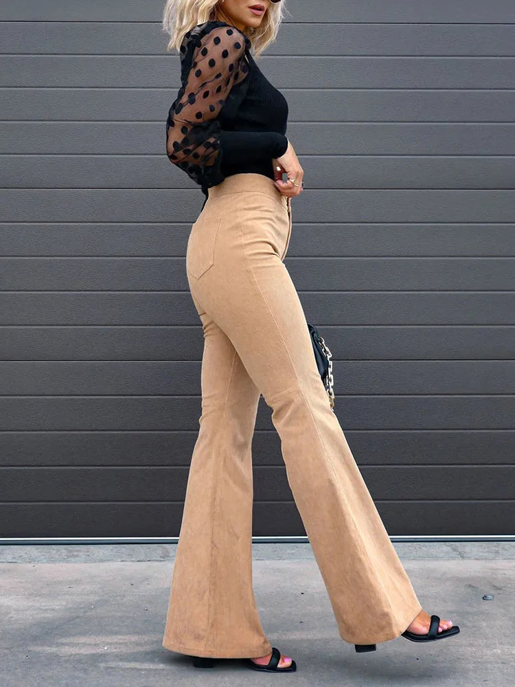 VelvetFlare - Pantaloni eleganti da donna in velluto a coste per un look alla moda ed elegante