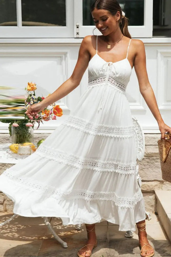 Elegante abito lungo da donna con accenti di pizzo - perfetto per la primavera e l'estate!