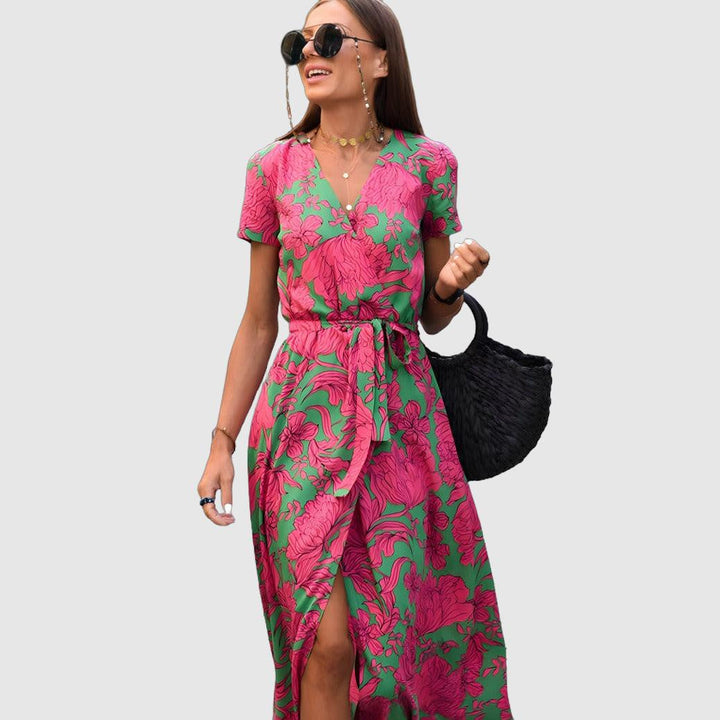 Elegante accappatoio da donna senza polsini con elegante colletto a V