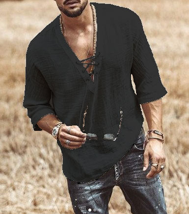 T-shirt Coupe Relaxée da uomo con scollo a V, maniche a 3/4, leggera e traspirante