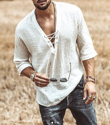 T-shirt Coupe Relaxée da uomo con scollo a V, maniche a 3/4, leggera e traspirante