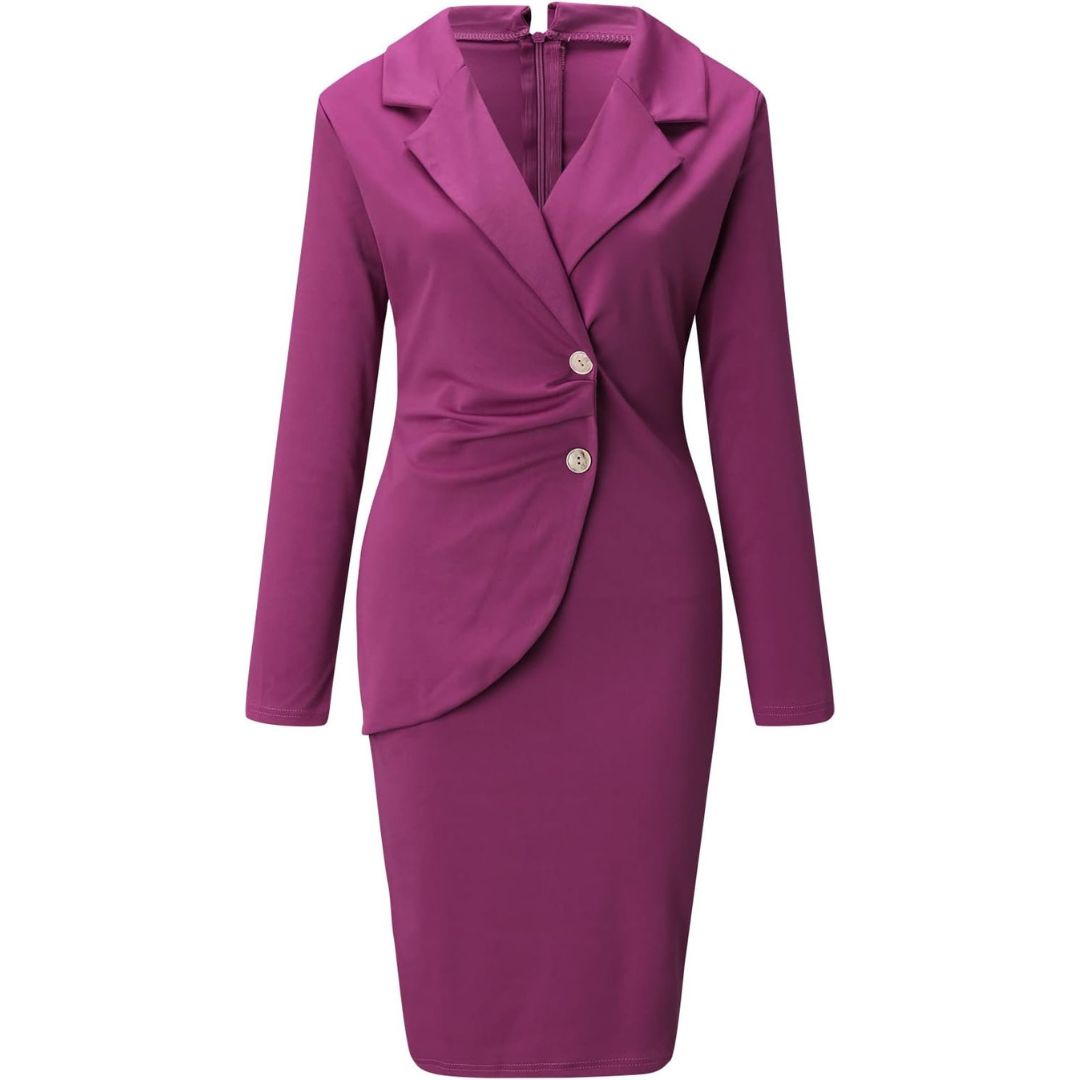 Elegante abito blazer da donna Slim Fit Bodycon con colletto classico, maniche lunghe ed elegante chiusura a bottoni