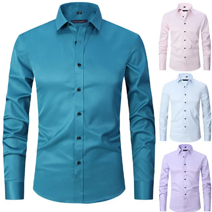Camisa maschile slim fit di manga lunga con bottoni a contrasto per un look moderno ed elegante