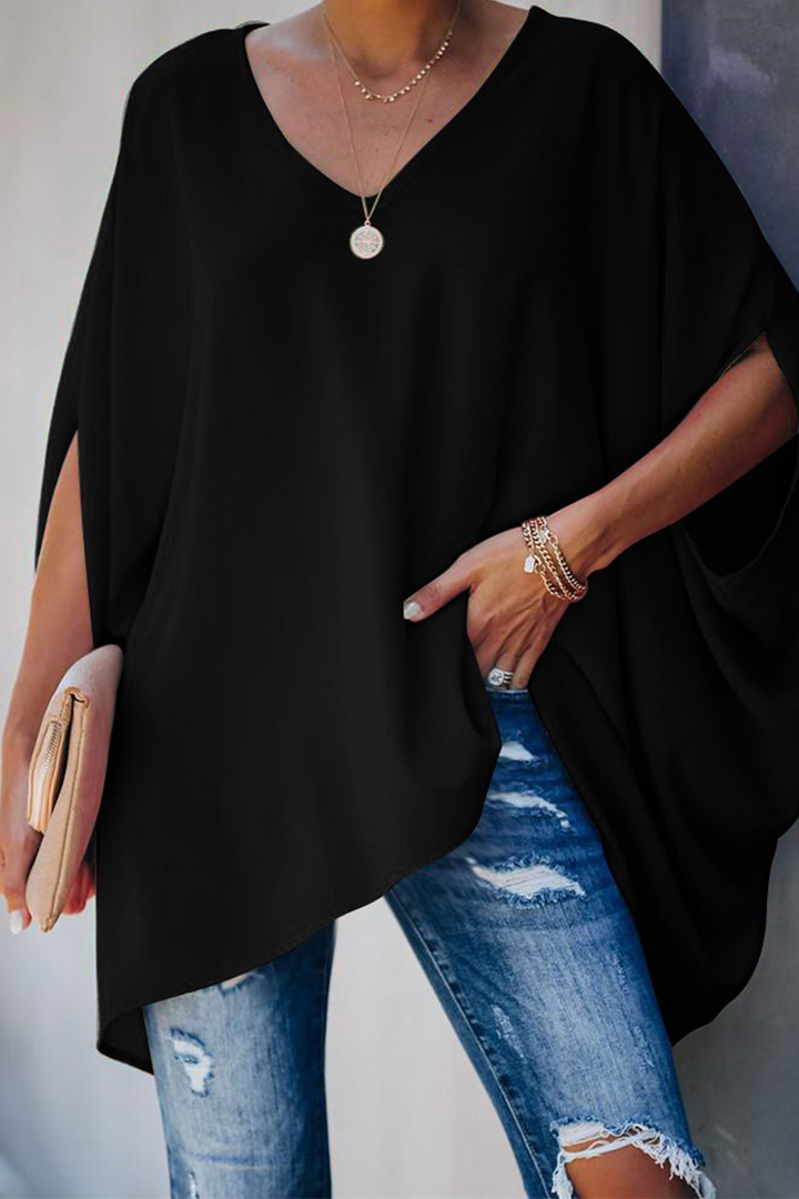 T-shirt elegante da donna con scollo a V - taglio classico, dritto e svasato