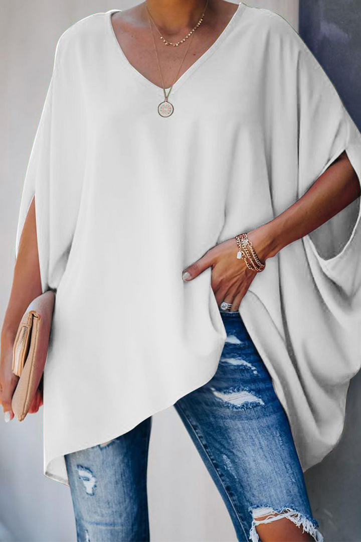 T-shirt elegante da donna con scollo a V - taglio classico, dritto e svasato