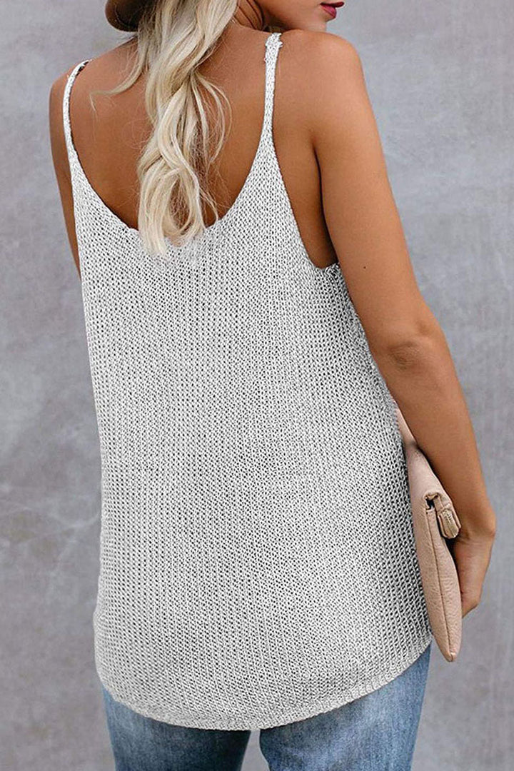Elegante blusa senza maniche con inserti in tricot e colletto a U per donna