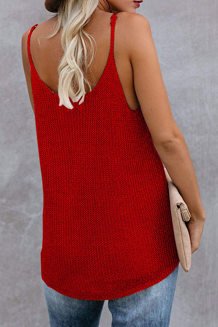 Elegante blusa senza maniche con inserti in tricot e colletto a U per donna