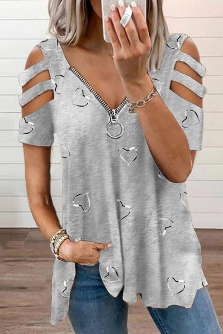 Top da donna alla moda con stampa e cerniera elegante, perfetto per ogni occasione
