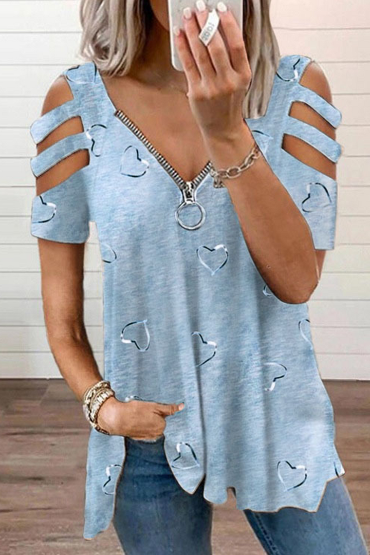 Top da donna alla moda con stampa e cerniera elegante, perfetto per ogni occasione
