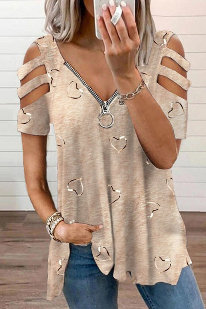 Top da donna alla moda con stampa e cerniera elegante, perfetto per ogni occasione