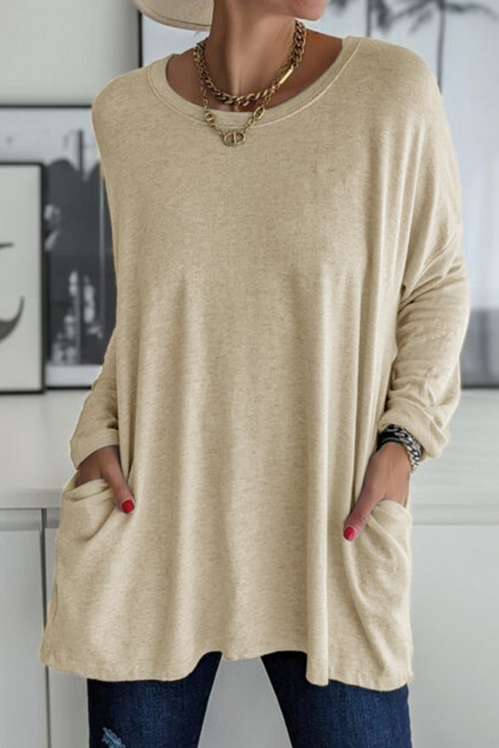 Elegante T-shirt da donna a maniche lunghe con colletto elegante per un look unico