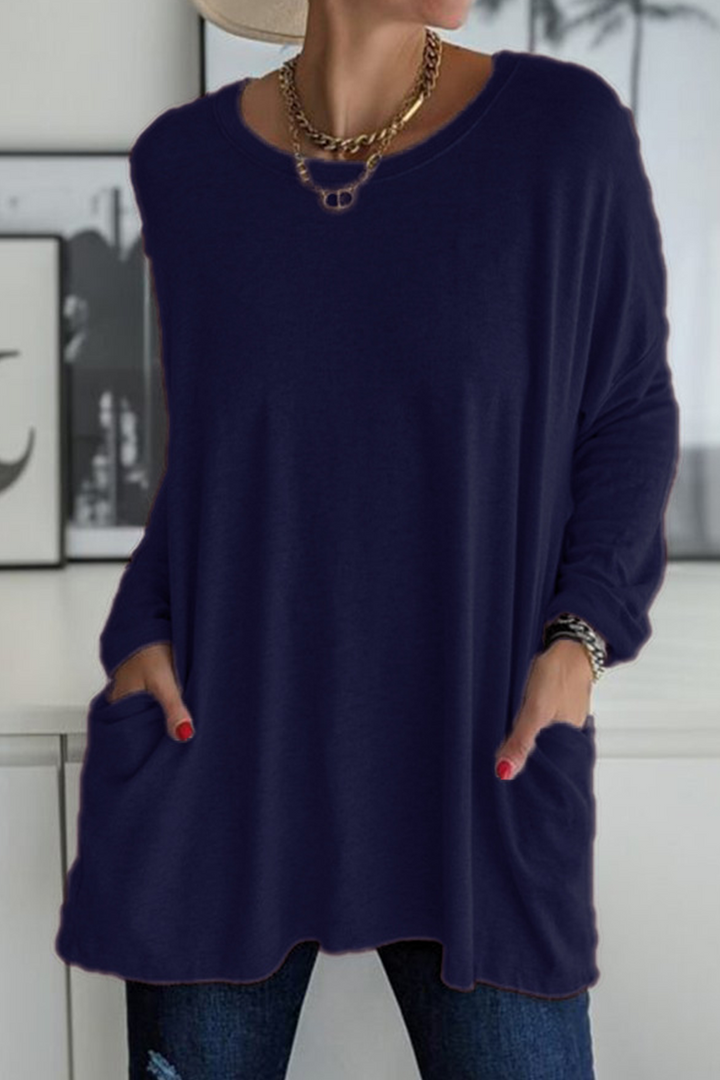 Elegante T-shirt da donna a maniche lunghe con colletto elegante per un look unico
