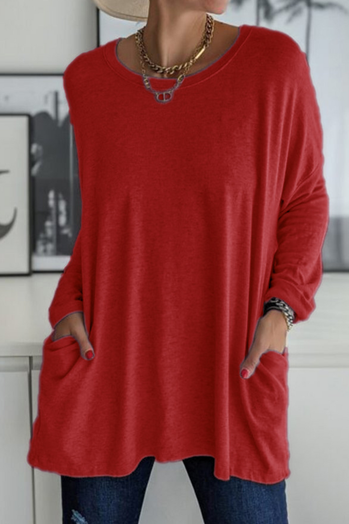 Elegante T-shirt da donna a maniche lunghe con colletto elegante per un look unico