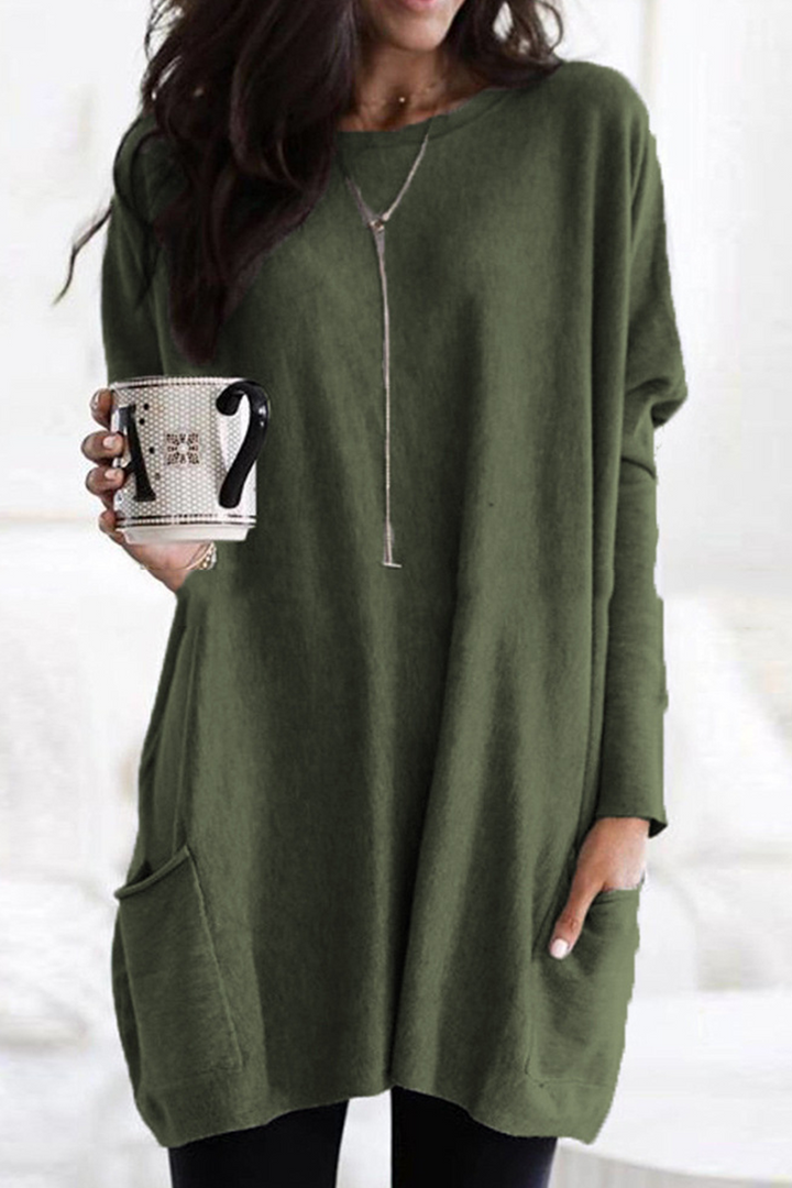 Pull en maille pour femmes - Tunique longue à manches longues légère, confortable et avec poches pour un style décontracté