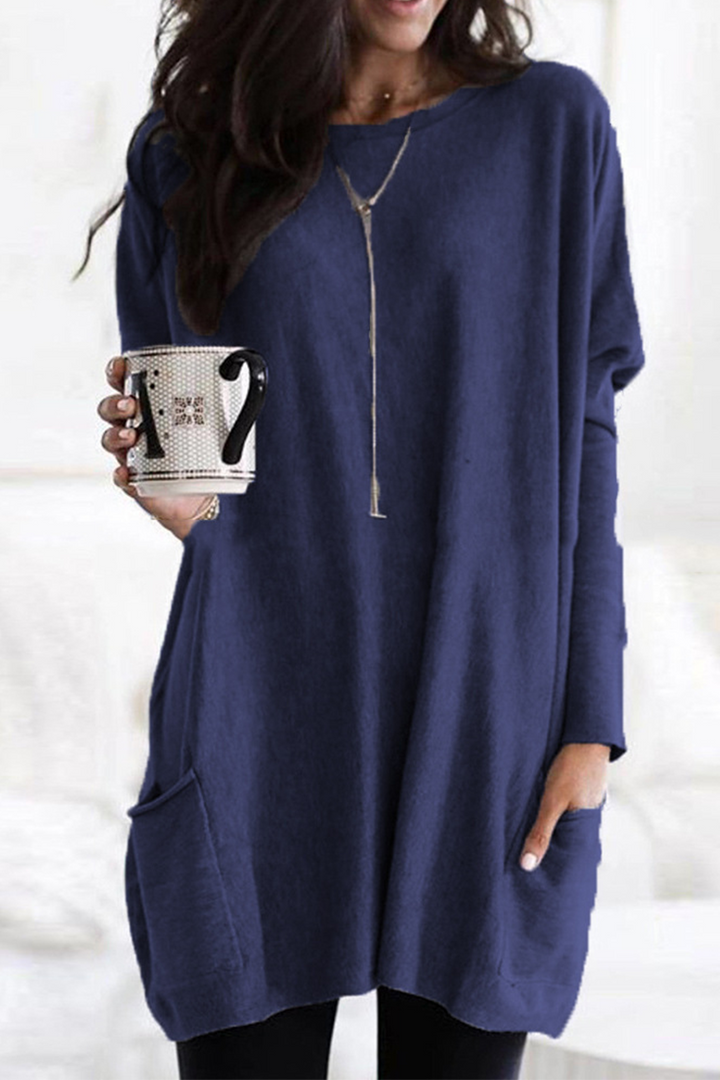 Pull en maille pour femmes - Tunique longue à manches longues légère, confortable et avec poches pour un style décontracté