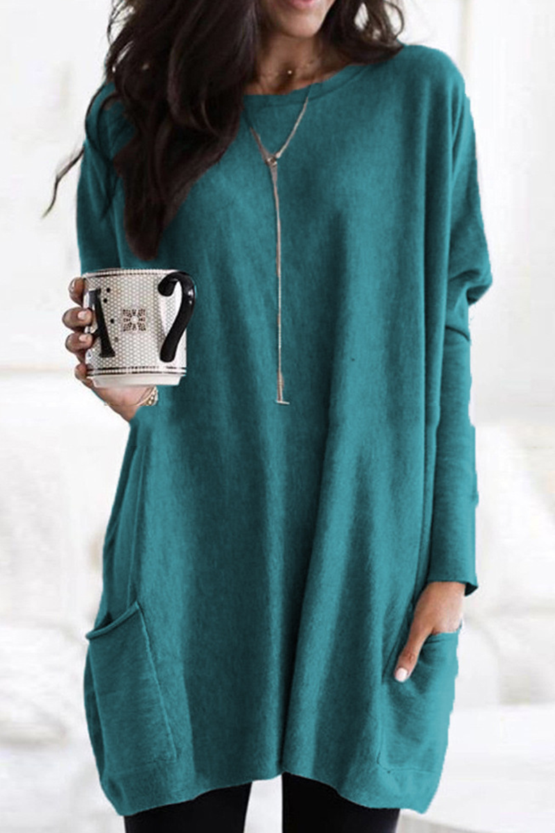 Pull en maille pour femmes - Tunique longue à manches longues légère, confortable et avec poches pour un style décontracté