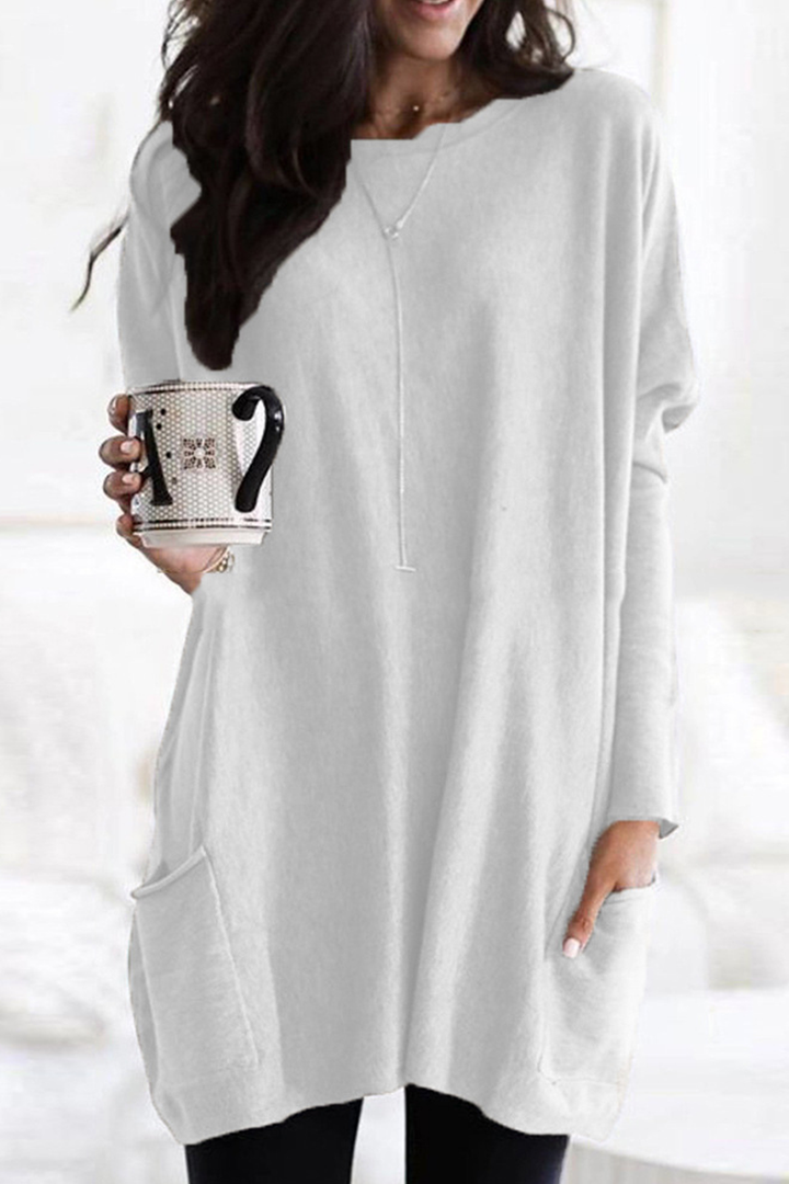Pull en maille pour femmes - Tunique longue à manches longues légère, confortable et avec poches pour un style décontracté