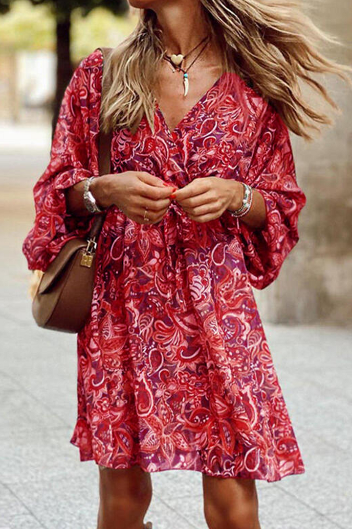 Elegante accappatoio da donna con scollatura a punta, motivo floreale e cachemire, che arriva a metà polpaccio con lussuosi polsini