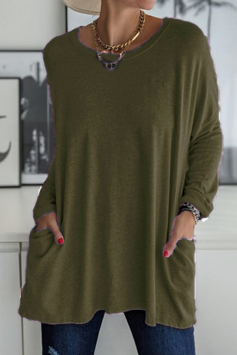 Elegante T-shirt da donna a maniche lunghe con colletto elegante per un look unico
