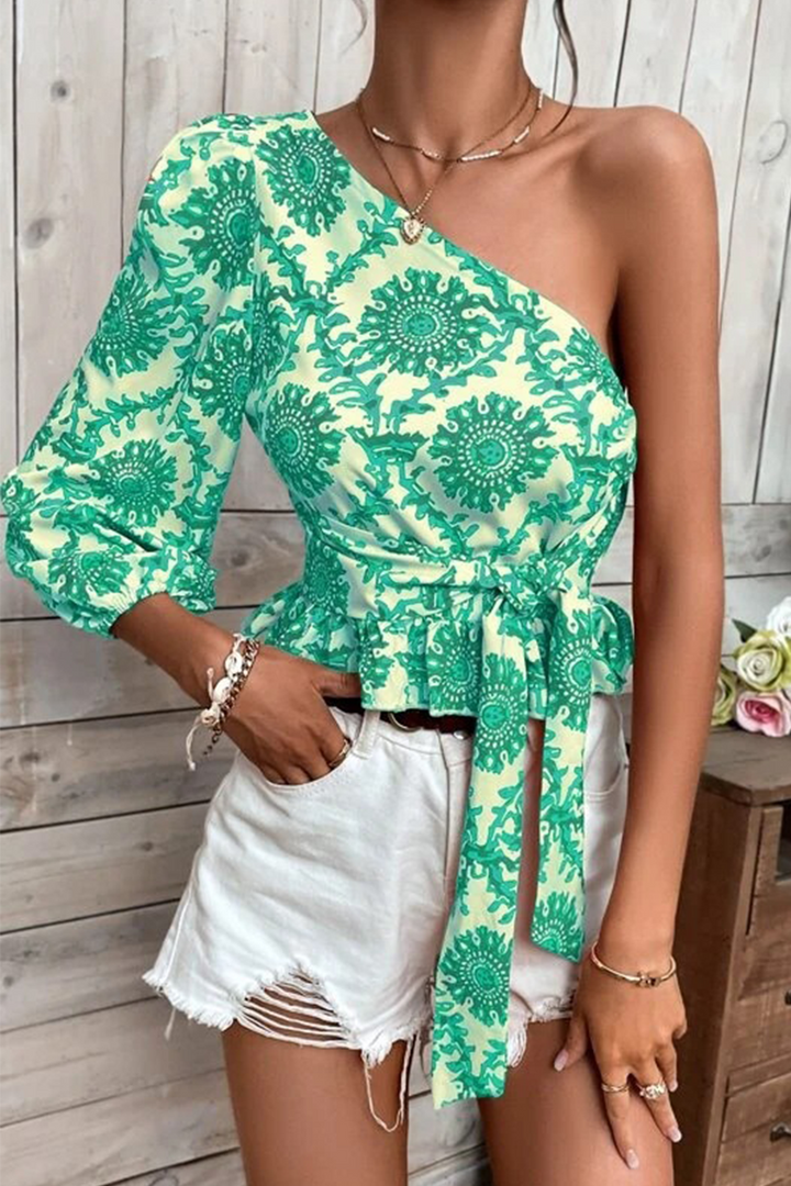 Top monospalla da donna con maniche a palloncino - eleganza e stile per tutti i giorni