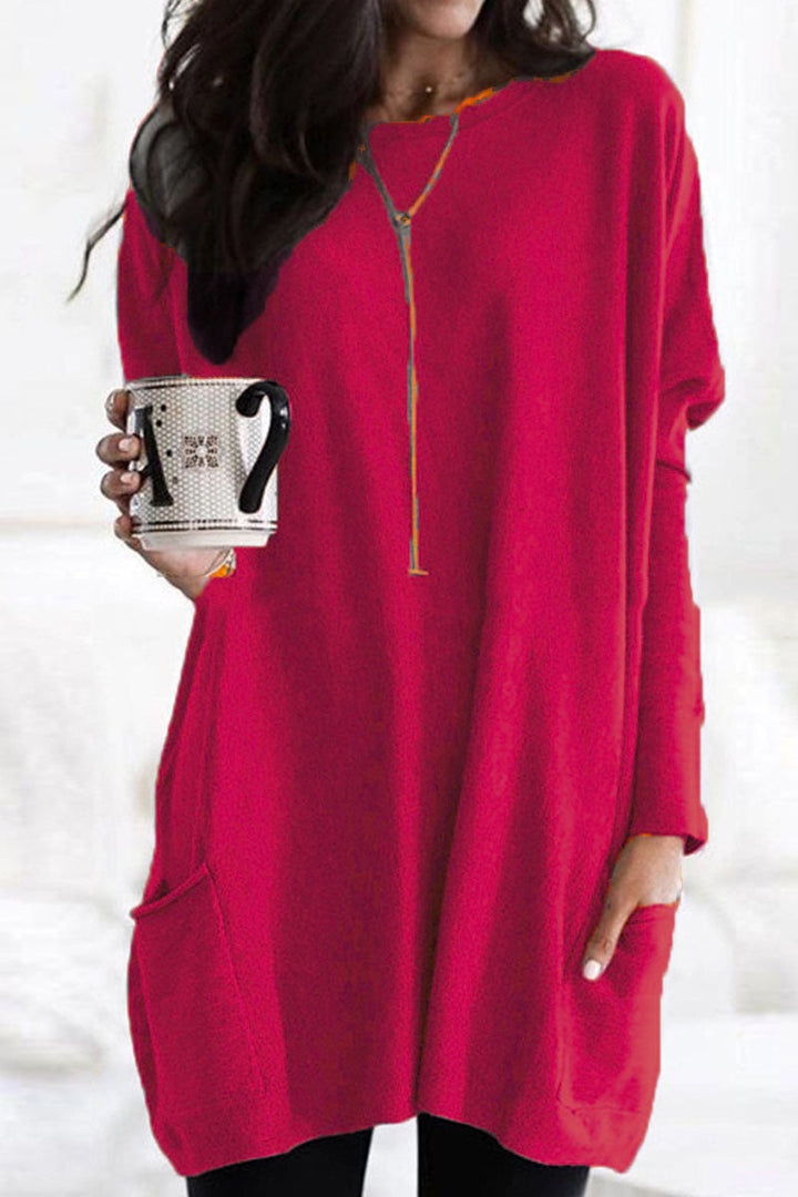 Pull en maille pour femmes - Tunique longue à manches longues légère, confortable et avec poches pour un style décontracté