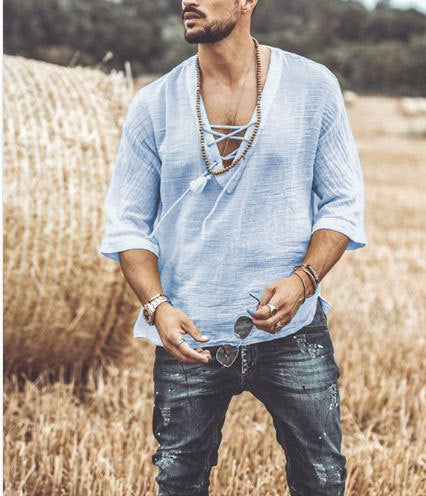 T-shirt Coupe Relaxée da uomo con scollo a V, maniche a 3/4, leggera e traspirante