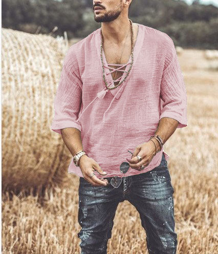 T-shirt Coupe Relaxée da uomo con scollo a V, maniche a 3/4, leggera e traspirante