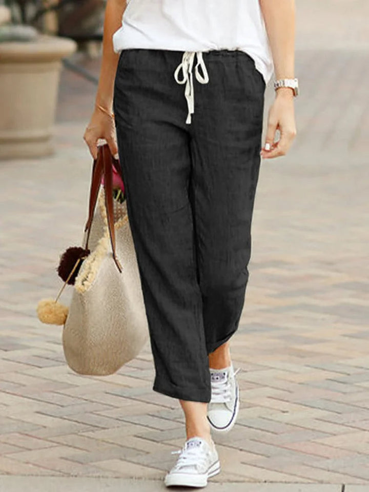 Elvan - pantaloni da donna alla moda con gamba dritta e comodo elastico in vita