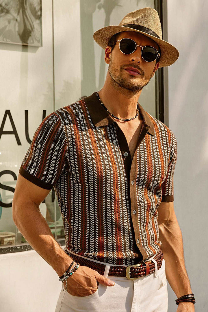 Polo Slim Fit da uomo con riga retrò - misto cotone leggero e maniche corte per un comfort eccezionale