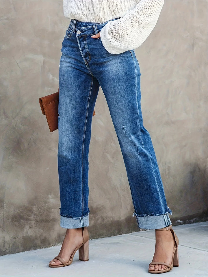Delilah - Jeans asimmetrici da donna con taglio dritto e alla moda