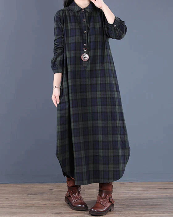 Elegante vestaglia da donna svasata con maniche lunghe e bottoni