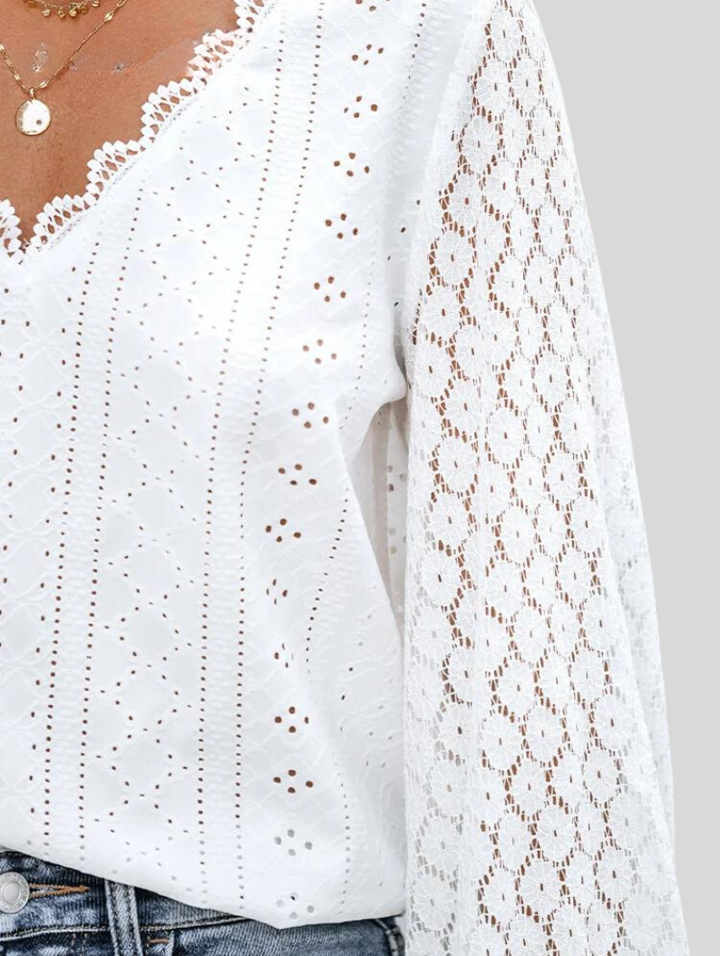 Camicetta elegante con dettagli in pizzo e sensuale scollatura a V per uno stile unico