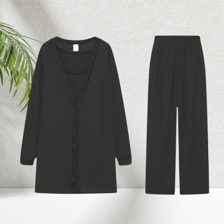 Milou - Sofisticato completo da donna in 3 pezzi con top, pantaloni e cardigan per un look elegante e alla moda