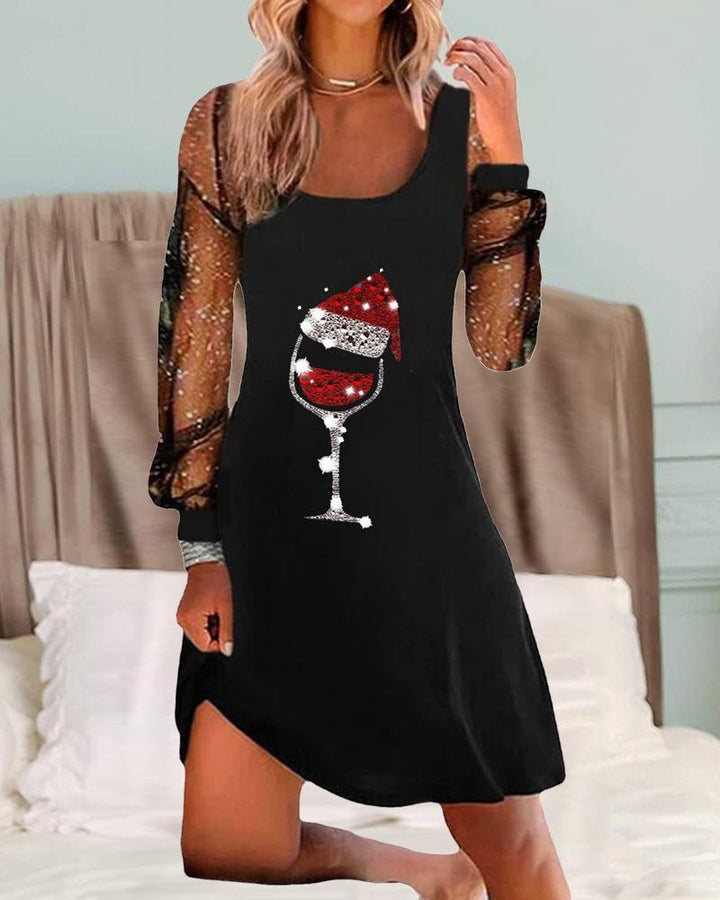Abito elegante da donna con stampa a bicchieri di vino - aggiunge eleganza e raffinatezza al vostro look