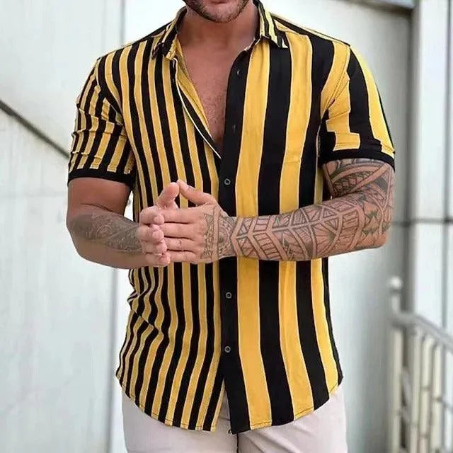 Camicia Uomo a Maniche Corte Bottoni Doppio Filo a Righe Tessuto Leggero e Traspirante - Comfort e Stile Classico