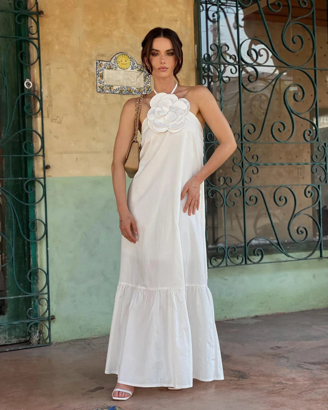 Elegante abito lungo da donna con accenti di pizzo - perfetto per la primavera e l'estate!