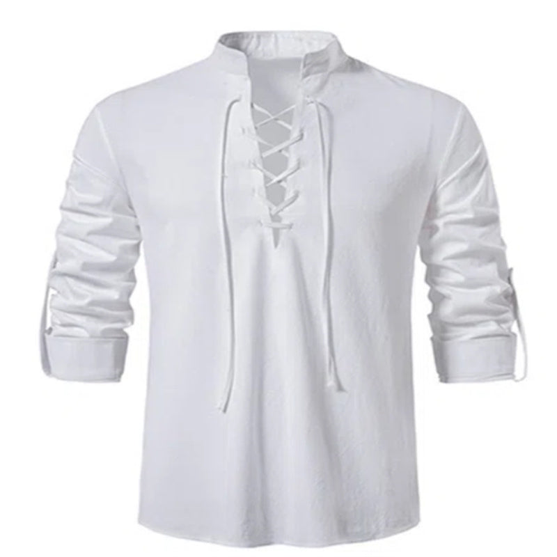 Elegante t-shirt polivalente da uomo non abbottonata con coulisse regolabile