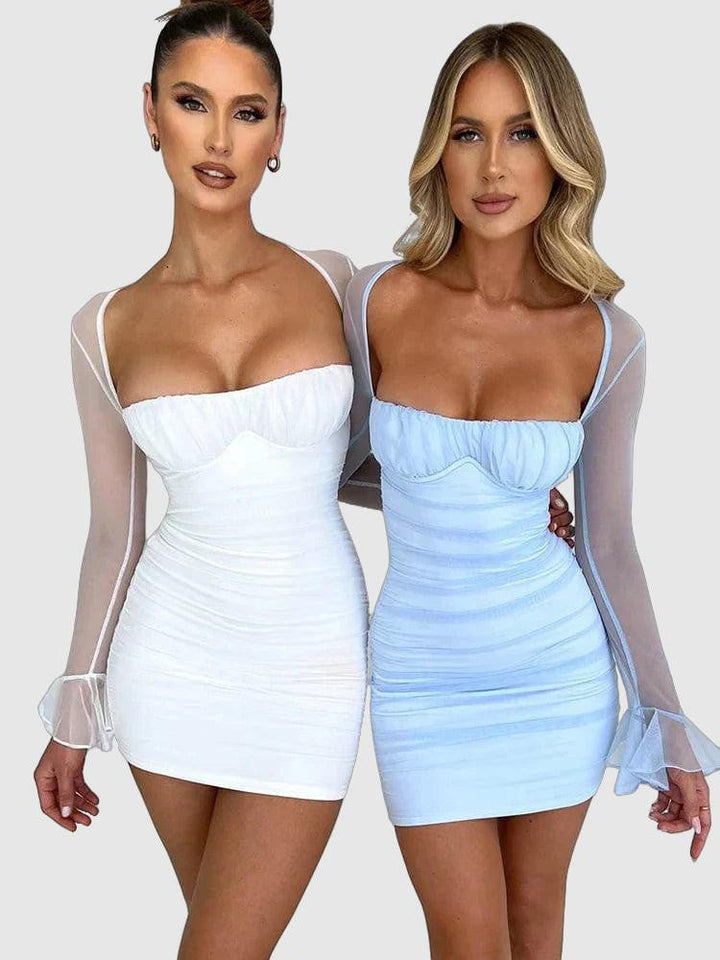 Elegante tunica da donna con collo alto ed eleganti polsini lunghi