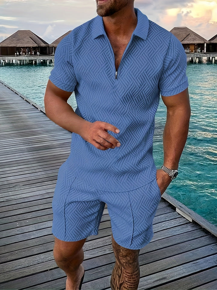 Elegante set da uomo con frangia a quadri e pratica chiusura a zip