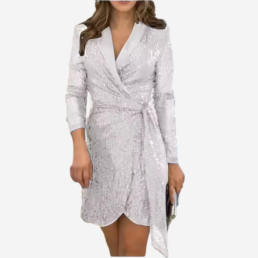 Elegante miniabito Riva con scollo a punta e collo a revers alla moda