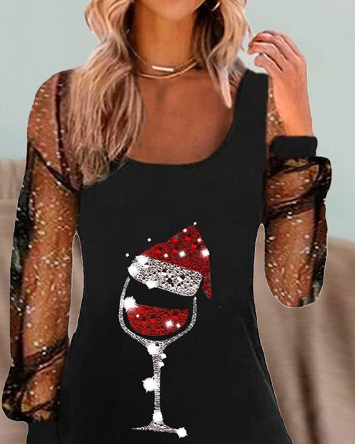 Abito elegante da donna con stampa a bicchieri di vino - aggiunge eleganza e raffinatezza al vostro look