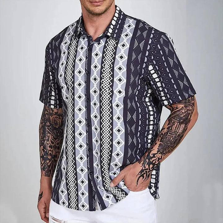 Camicia Uomo a Maniche Corte Bottoni Doppio Filo a Righe Tessuto Leggero e Traspirante - Comfort e Stile Classico