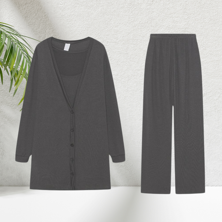 Milou - Sofisticato completo da donna in 3 pezzi con top, pantaloni e cardigan per un look elegante e alla moda